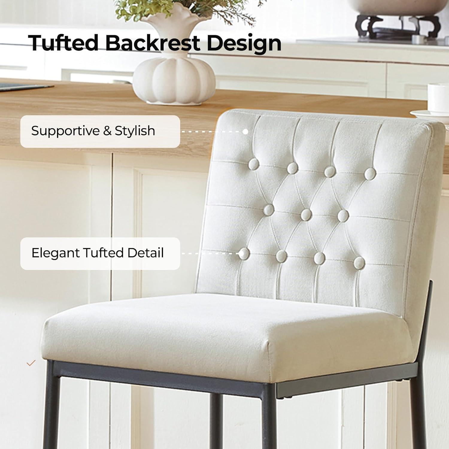 image:imageCHITA Metal Bar Stools Set of 2 264 Counter Height Bar Stool with Tufted Back Modern Velvet Counter Stools with Metal Legs for Kitchen Island amp Dining Room Ivory Fabric Gold FrameIvory Black