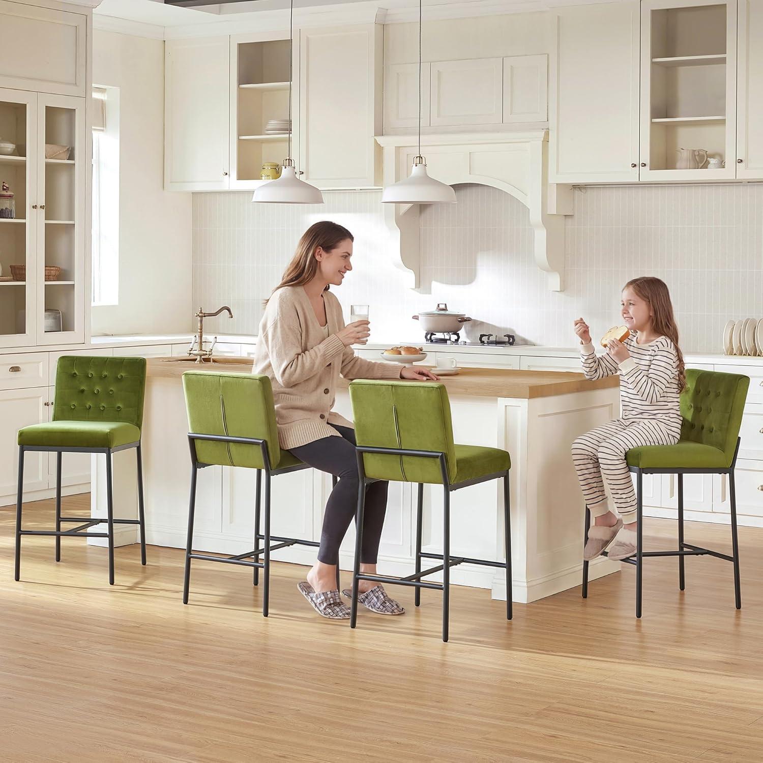 image:imageCHITA Metal Bar Stools Set of 2 264 Counter Height Bar Stool with Tufted Back Modern Velvet Counter Stools with Metal Legs for Kitchen Island amp Dining Room Ivory Fabric Gold FrameOlive Green Black