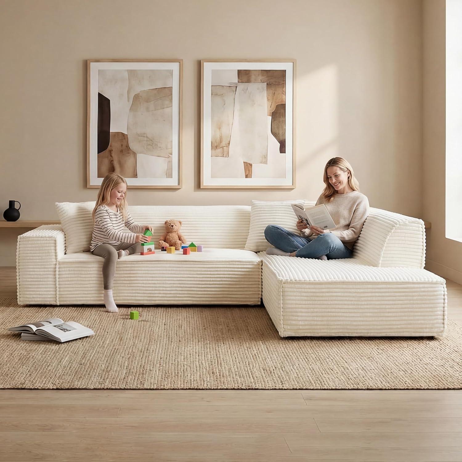 image:imageCHITA Modular LShaped Sofa Oversized Deep Seat Sectional Couch Modern Comfy Boneless Sofas for Living Room Left Facing Chaise and Soft Corduroy Fabric No Assembly Required CreamCream