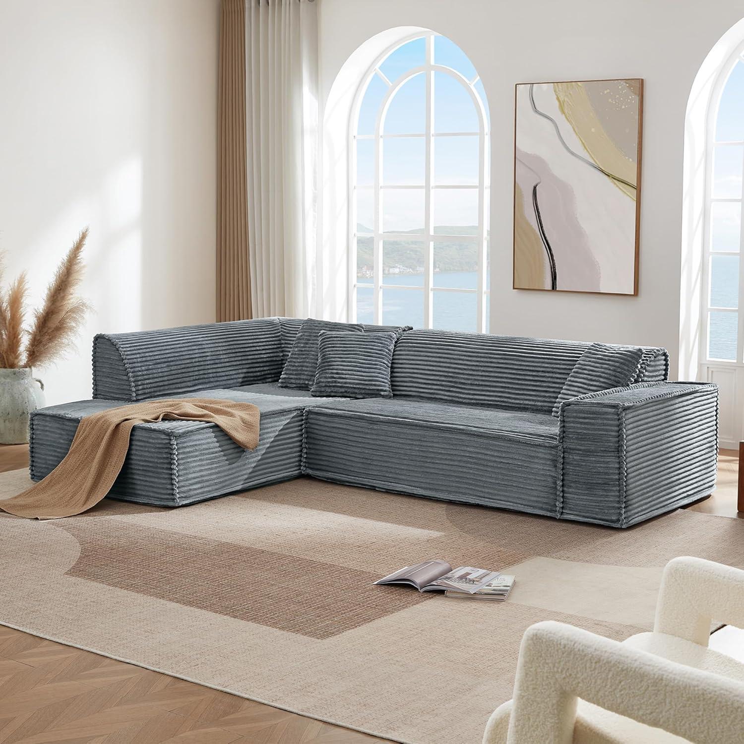 image:imageCHITA Modular LShaped Sofa Oversized Deep Seat Sectional Couch Modern Comfy Boneless Sofas for Living Room Left Facing Chaise and Soft Corduroy Fabric No Assembly Required CreamDark Gray