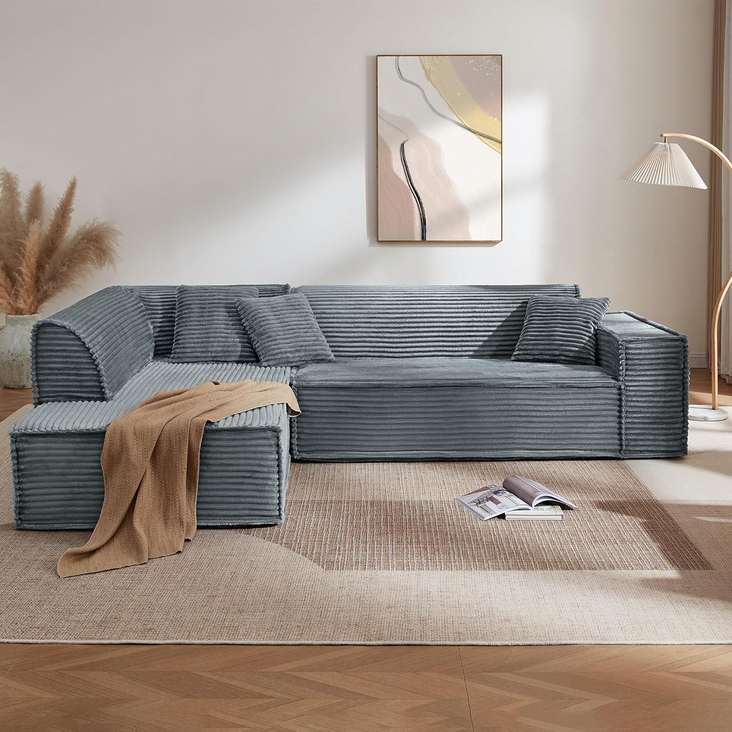 image:imageCHITA Modular LShaped Sofa Oversized Deep Seat Sectional Couch Modern Comfy Boneless Sofas for Living Room Left Facing Chaise and Soft Corduroy Fabric No Assembly Required CreamDark Gray