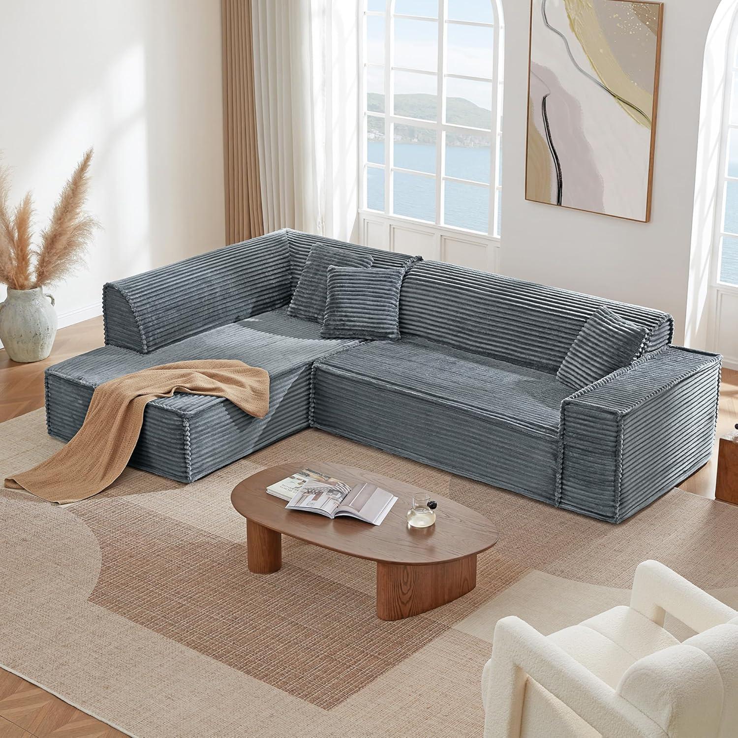 image:imageCHITA Modular LShaped Sofa Oversized Deep Seat Sectional Couch Modern Comfy Boneless Sofas for Living Room Left Facing Chaise and Soft Corduroy Fabric No Assembly Required CreamDark Gray