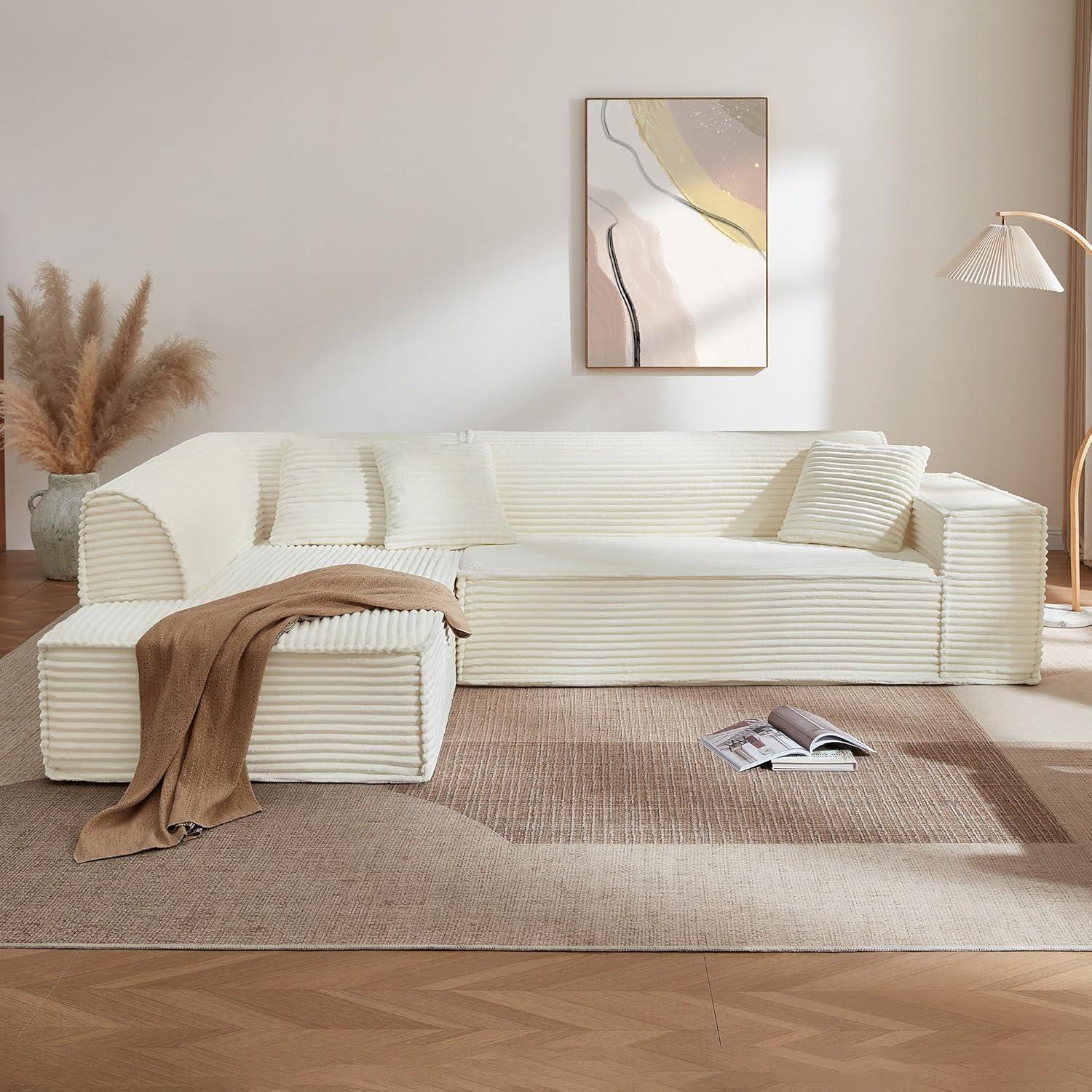 image:imageCHITA Modular LShaped Sofa Oversized Deep Seat Sectional Couch Modern Comfy Boneless Sofas for Living Room Left Facing Chaise and Soft Corduroy Fabric No Assembly Required CreamCream
