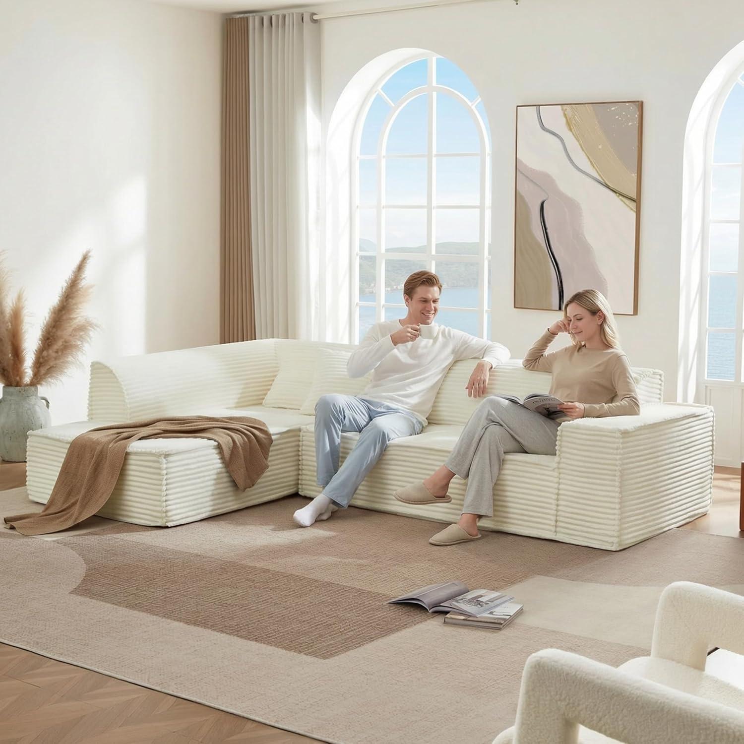 image:imageCHITA Modular LShaped Sofa Oversized Deep Seat Sectional Couch Modern Comfy Boneless Sofas for Living Room Left Facing Chaise and Soft Corduroy Fabric No Assembly Required CreamCream