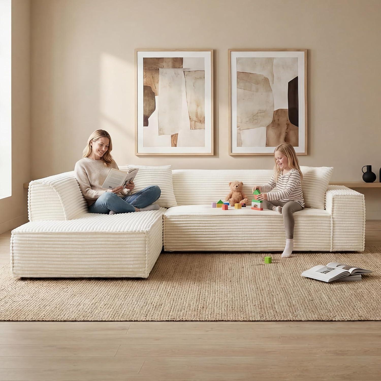 image:imageCHITA Modular LShaped Sofa Oversized Deep Seat Sectional Couch Modern Comfy Boneless Sofas for Living Room Left Facing Chaise and Soft Corduroy Fabric No Assembly Required CreamCream
