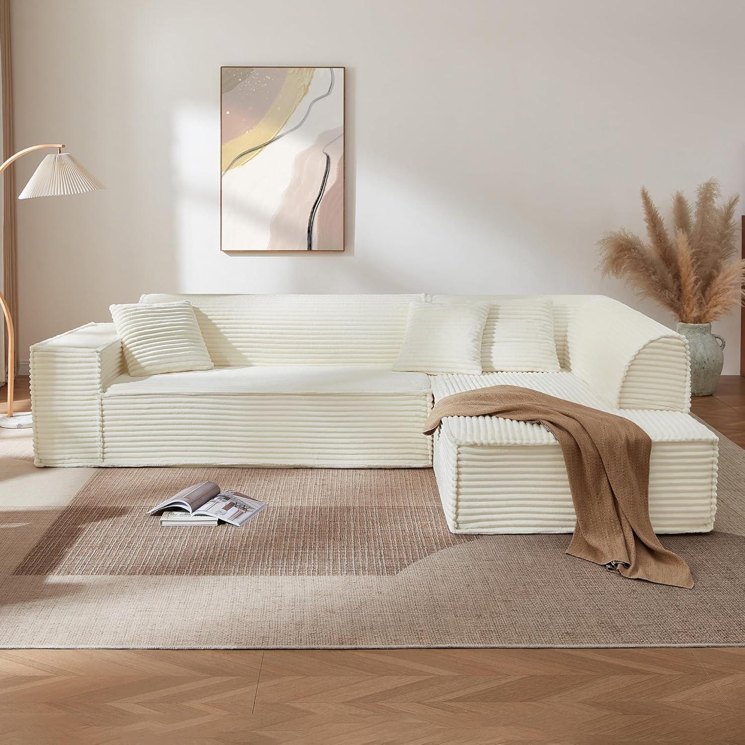 image:imageCHITA Modular LShaped Sofa Oversized Deep Seat Sectional Couch Modern Comfy Boneless Sofas for Living Room Left Facing Chaise and Soft Corduroy Fabric No Assembly Required CreamCream