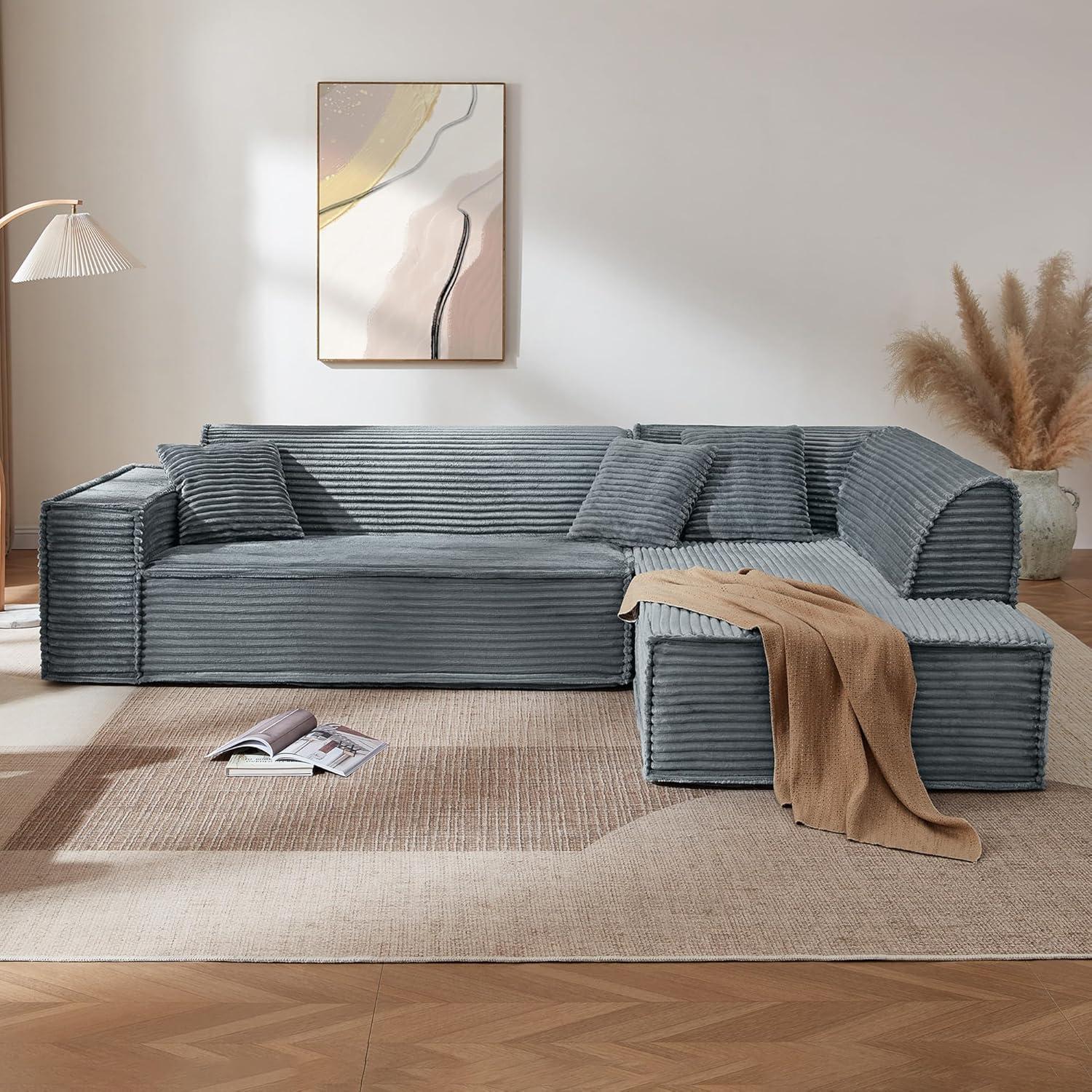 image:imageCHITA Modular LShaped Sofa Oversized Deep Seat Sectional Couch Modern Comfy Boneless Sofas for Living Room Left Facing Chaise and Soft Corduroy Fabric No Assembly Required CreamDark Gray