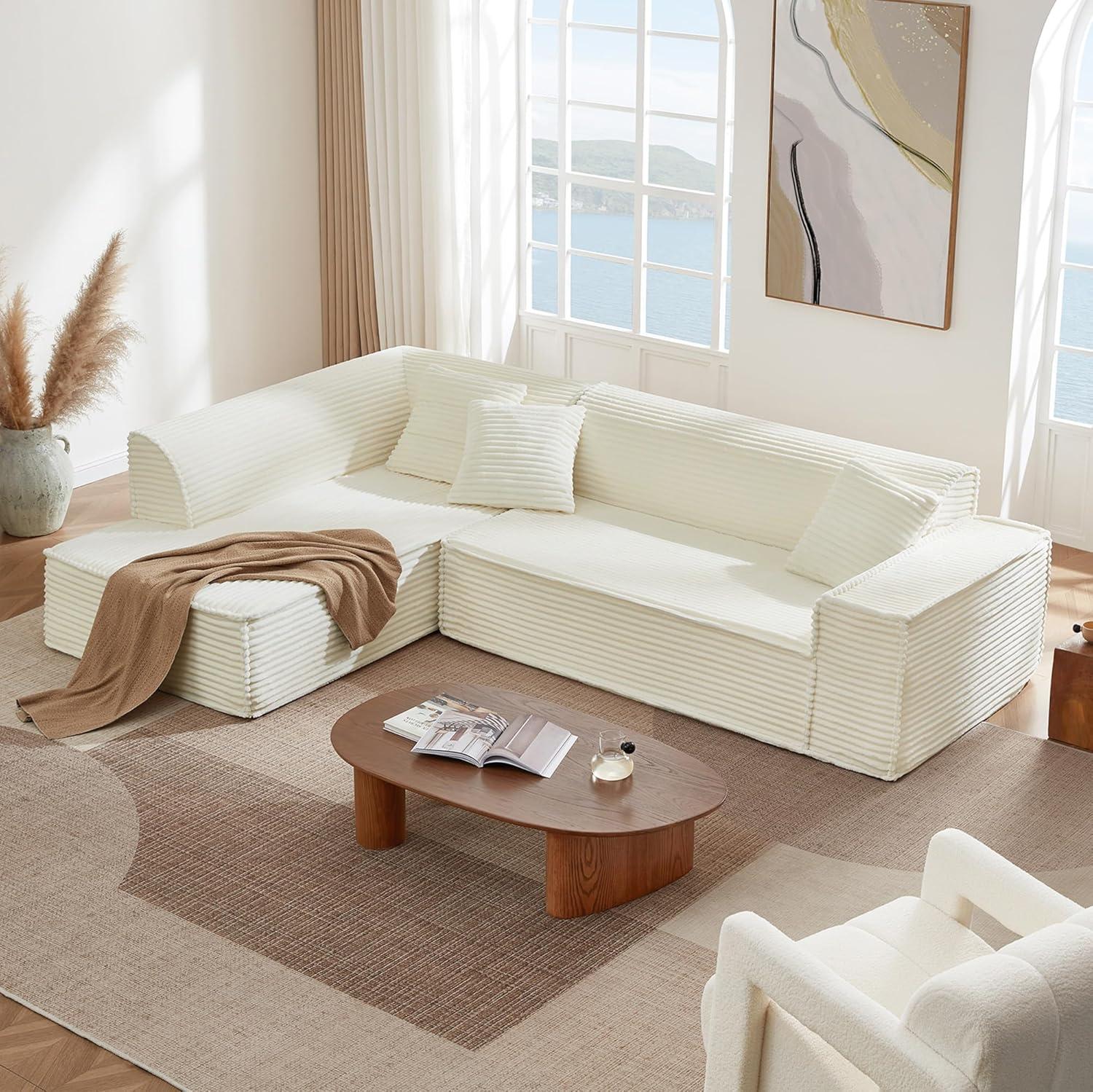 image:imageCHITA Modular LShaped Sofa Oversized Deep Seat Sectional Couch Modern Comfy Boneless Sofas for Living Room Left Facing Chaise and Soft Corduroy Fabric No Assembly Required CreamCream