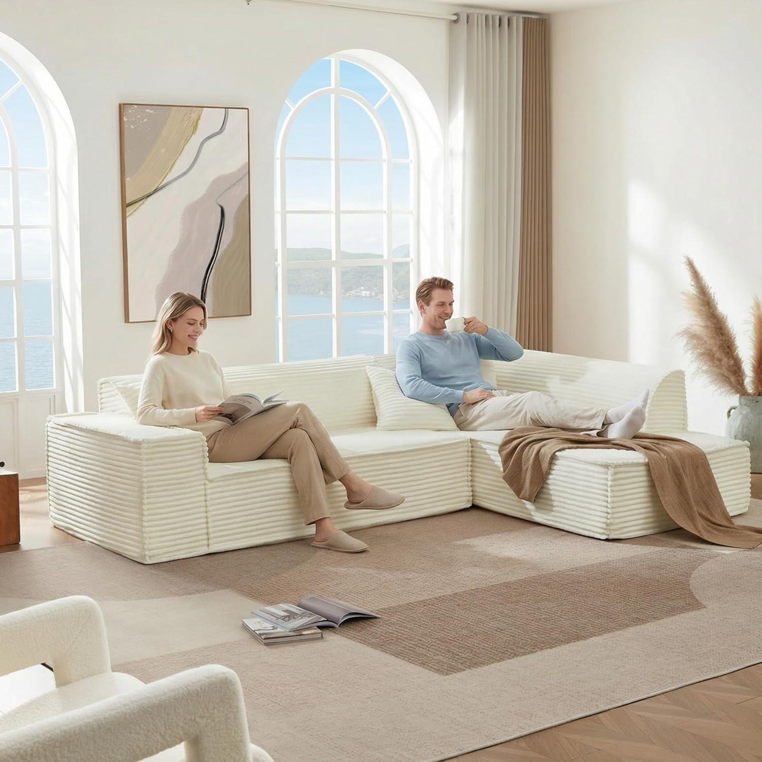 image:imageCHITA Modular LShaped Sofa Oversized Deep Seat Sectional Couch Modern Comfy Boneless Sofas for Living Room Left Facing Chaise and Soft Corduroy Fabric No Assembly Required CreamCream