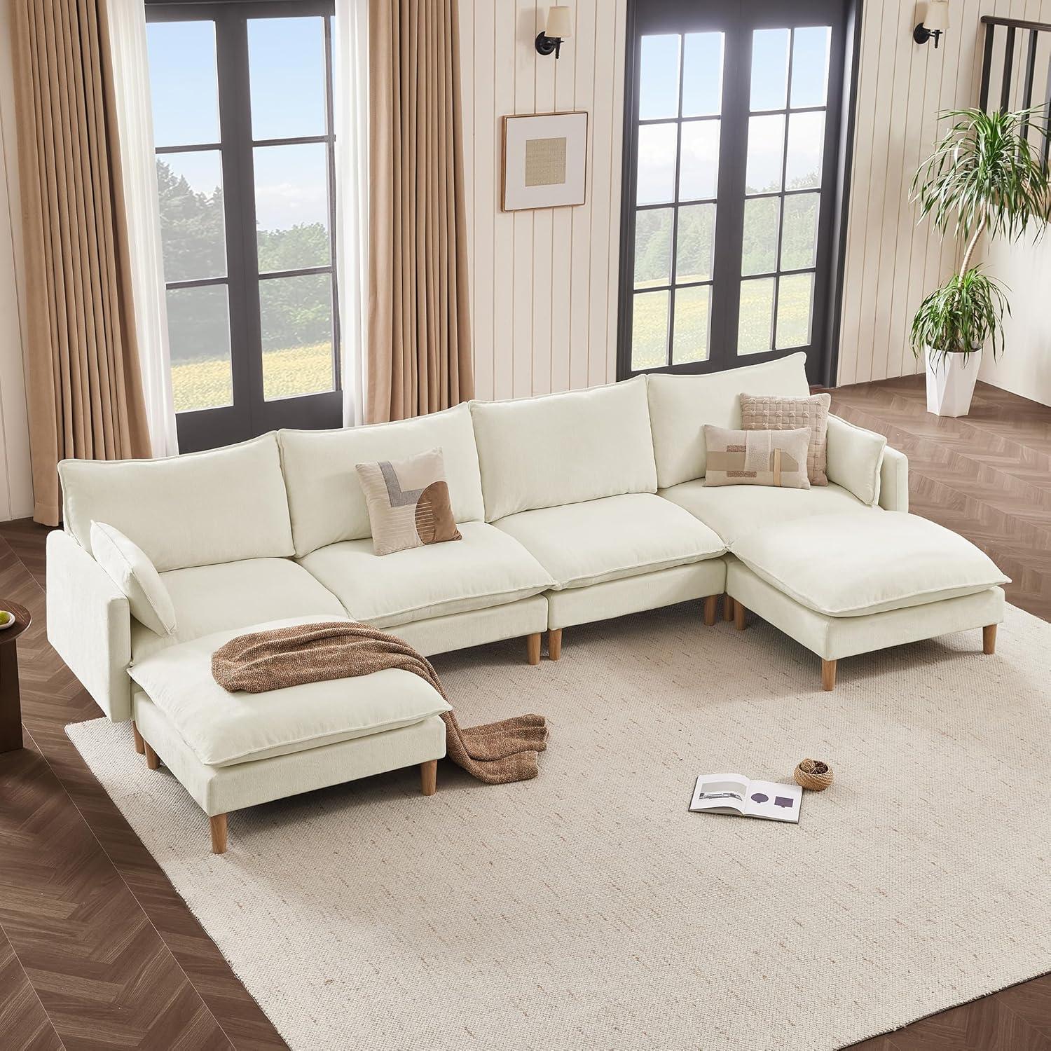 image:imageCHITA Modular Sectional Couch LShaped Oversized Cloud Couches for Living Room Mid Century Modern Sectional Sofa Comfy Chenille Sofas with Removable Cushions Moss GreenCream