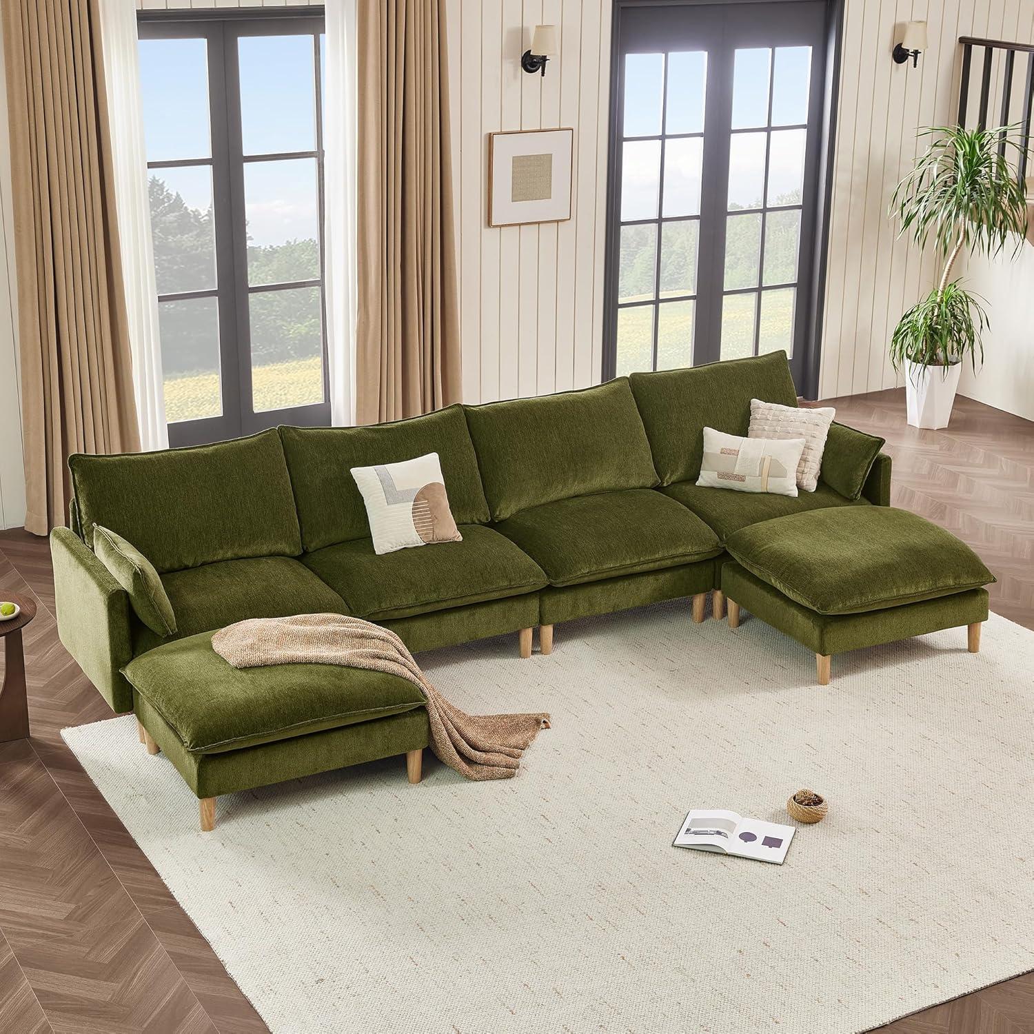 image:imageCHITA Modular Sectional Couch LShaped Oversized Cloud Couches for Living Room Mid Century Modern Sectional Sofa Comfy Chenille Sofas with Removable Cushions Moss GreenMoss Green