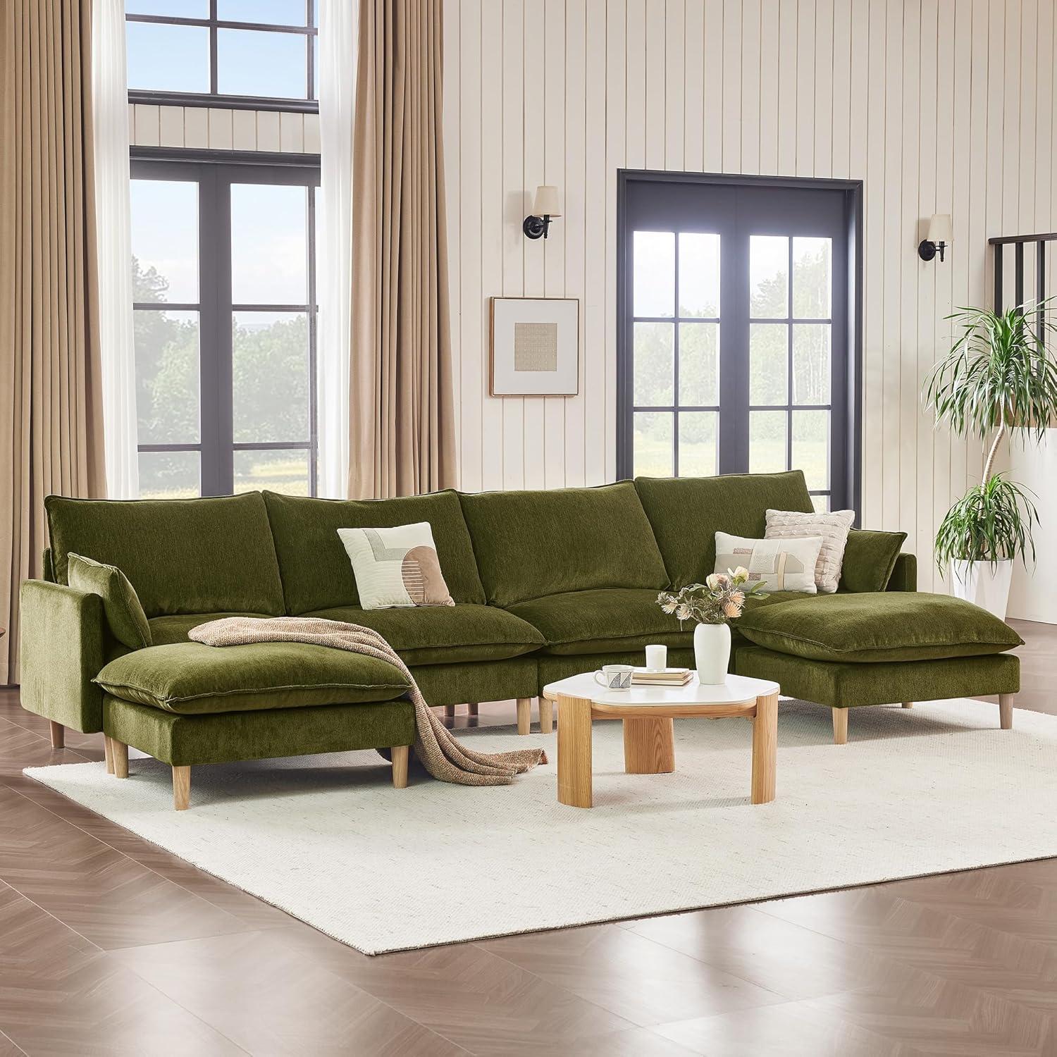 image:imageCHITA Modular Sectional Couch LShaped Oversized Cloud Couches for Living Room Mid Century Modern Sectional Sofa Comfy Chenille Sofas with Removable Cushions Moss GreenMoss Green