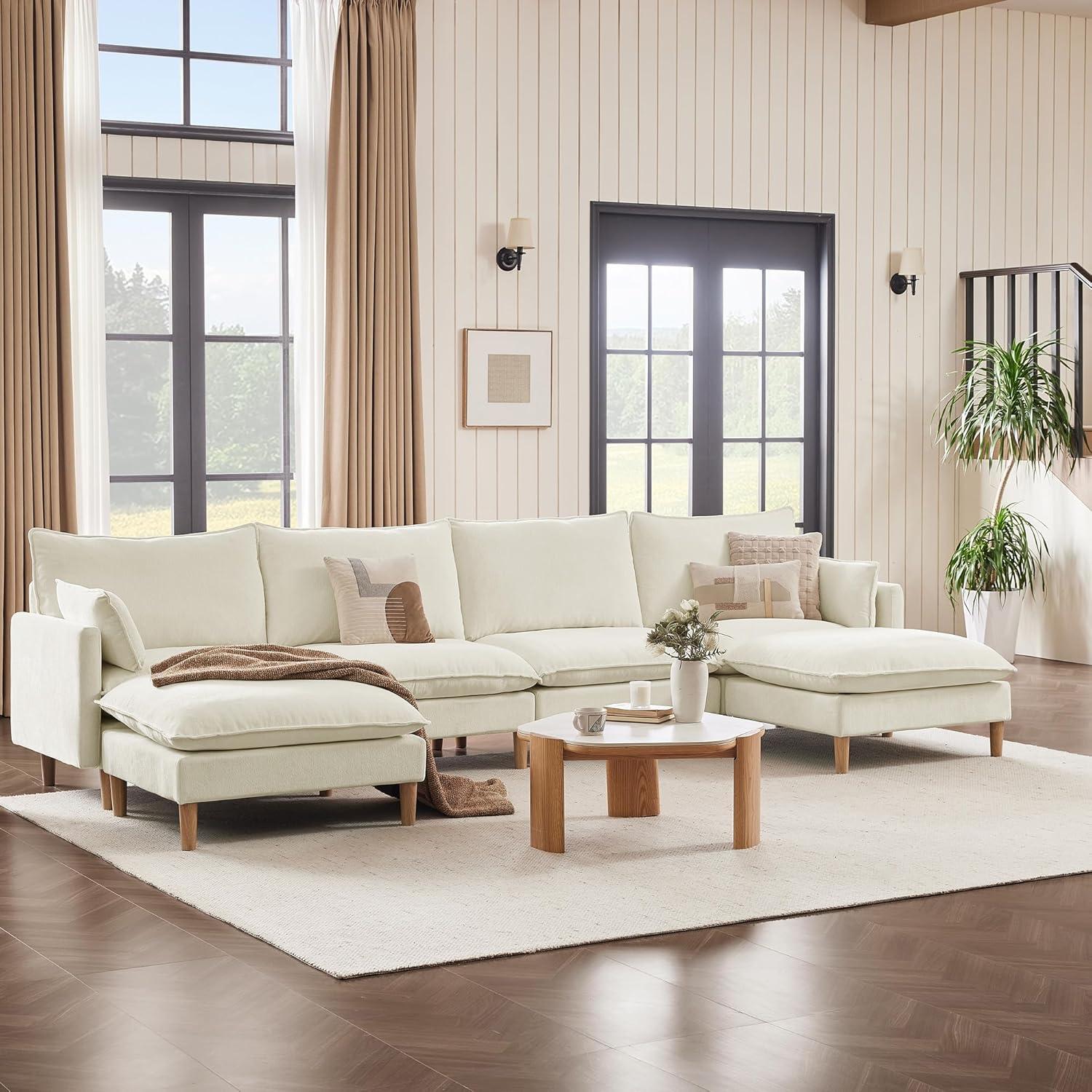image:imageCHITA Modular Sectional Couch LShaped Oversized Cloud Couches for Living Room Mid Century Modern Sectional Sofa Comfy Chenille Sofas with Removable Cushions Moss GreenCream