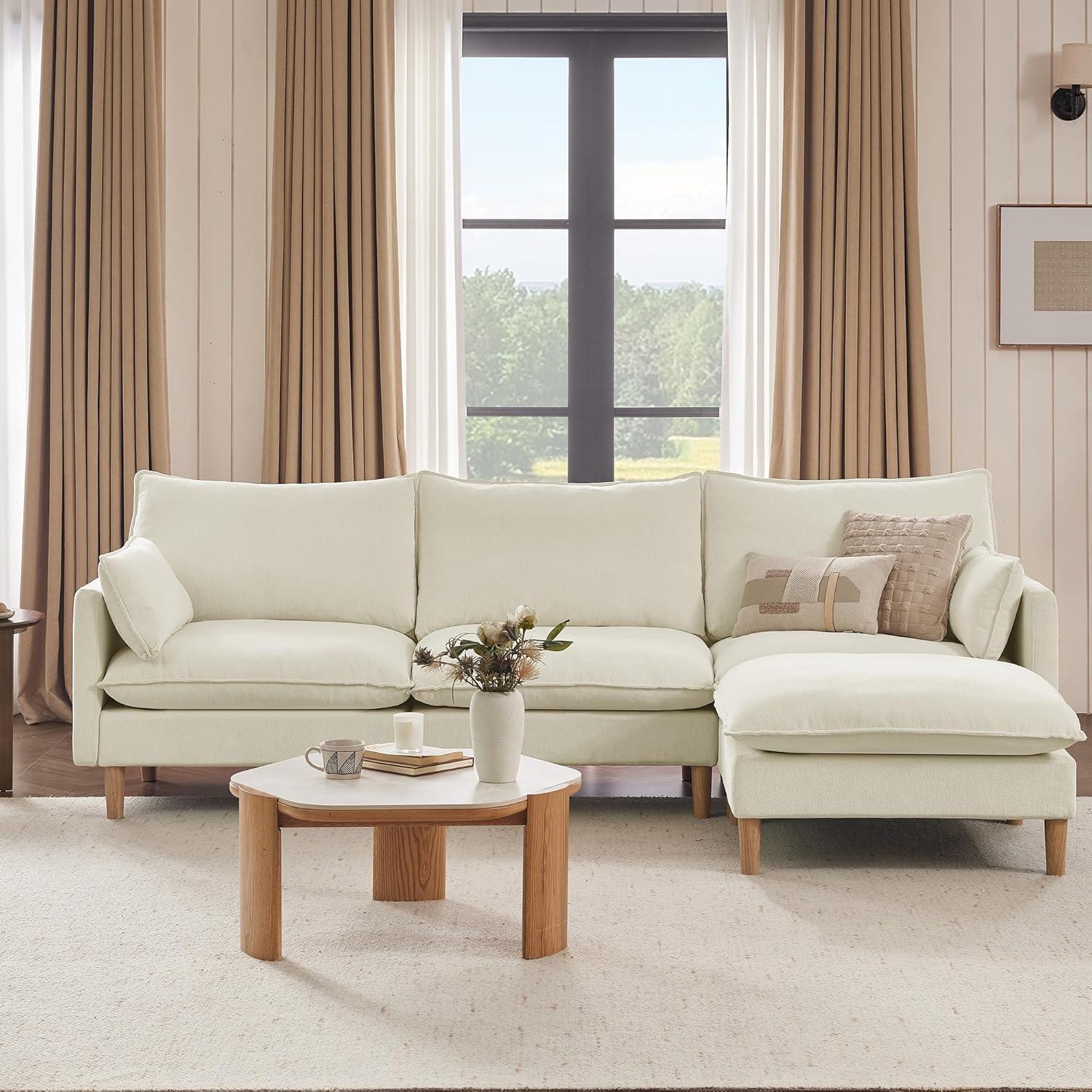 image:imageCHITA Modular Sectional Couch LShaped Oversized Cloud Couches for Living Room Mid Century Modern Sectional Sofa Comfy Chenille Sofas with Removable Cushions Moss GreenCream