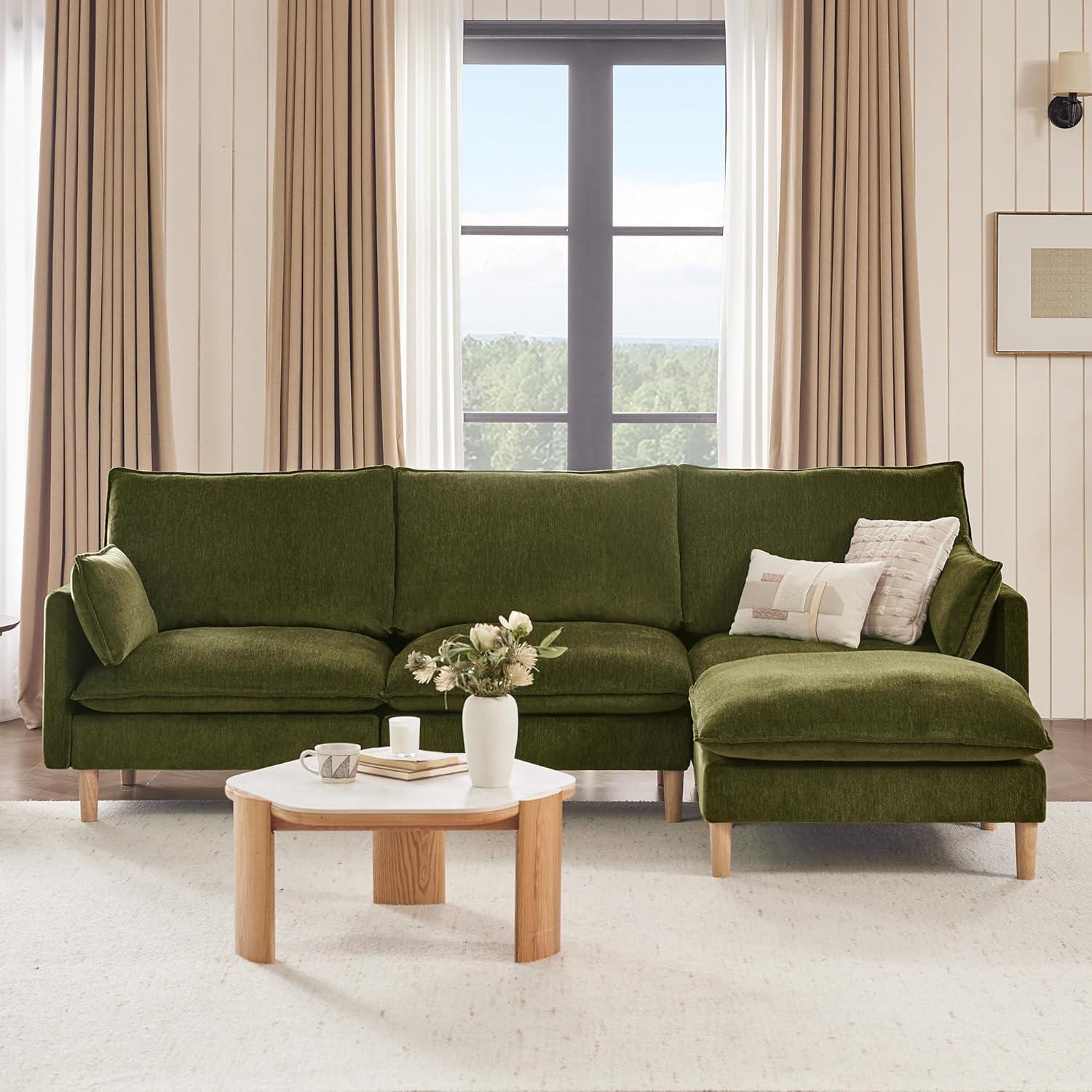 image:imageCHITA Modular Sectional Couch LShaped Oversized Cloud Couches for Living Room Mid Century Modern Sectional Sofa Comfy Chenille Sofas with Removable Cushions Moss GreenMoss Green