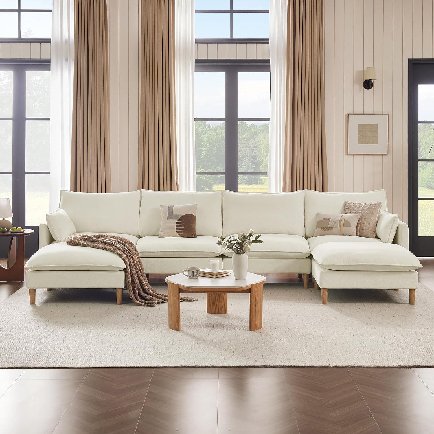 image:imageCHITA Modular Sectional Couch LShaped Oversized Cloud Couches for Living Room Mid Century Modern Sectional Sofa Comfy Chenille Sofas with Removable Cushions Moss GreenCream