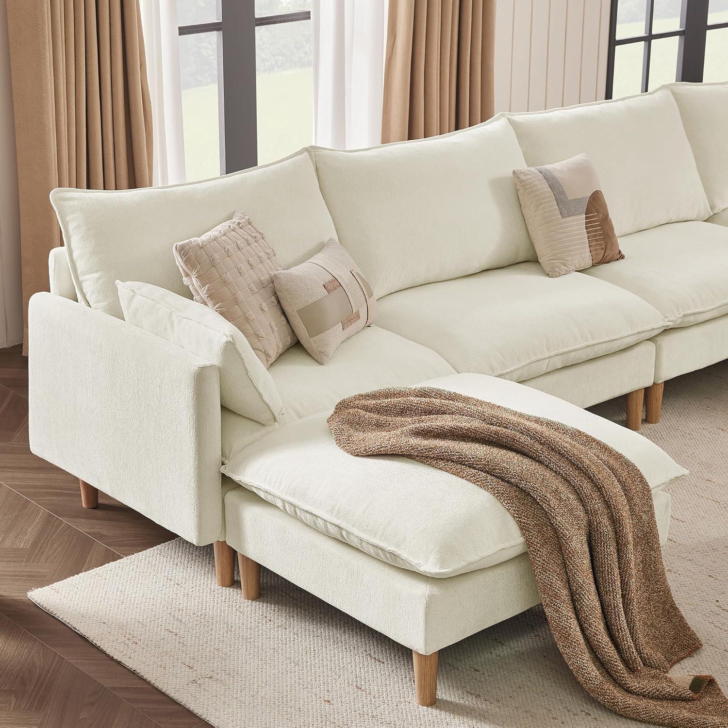 image:imageCHITA Modular Sectional Couch LShaped Oversized Cloud Couches for Living Room Mid Century Modern Sectional Sofa Comfy Chenille Sofas with Removable Cushions Moss GreenCream