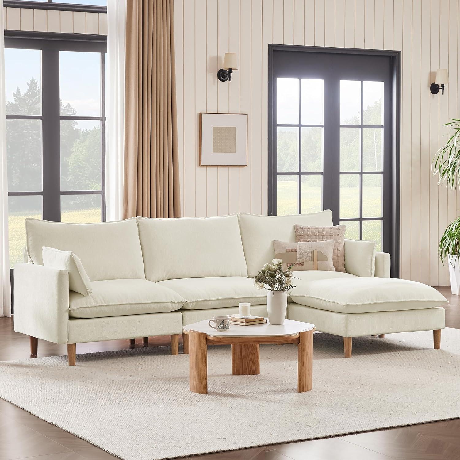 image:imageCHITA Modular Sectional Couch LShaped Oversized Cloud Couches for Living Room Mid Century Modern Sectional Sofa Comfy Chenille Sofas with Removable Cushions Moss GreenCream