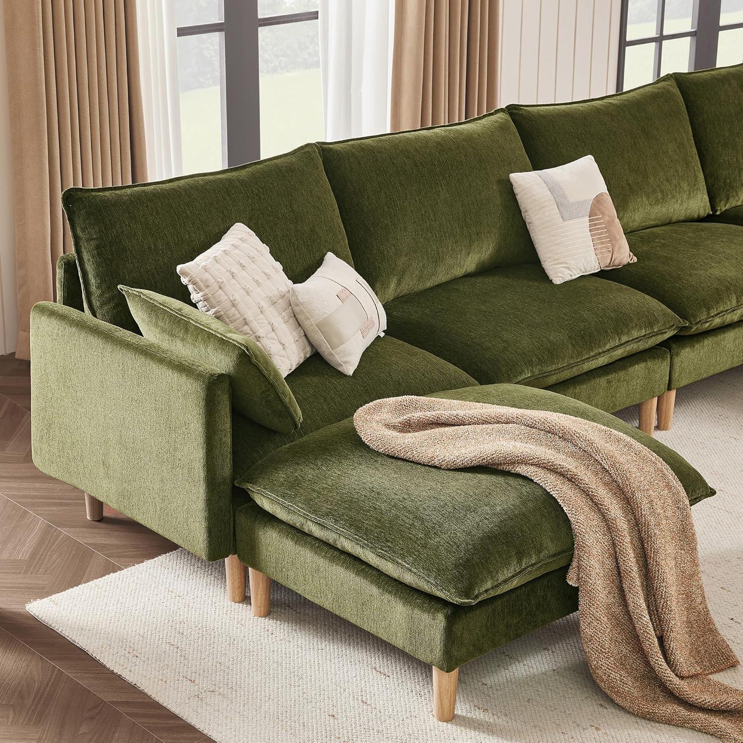 image:imageCHITA Modular Sectional Couch LShaped Oversized Cloud Couches for Living Room Mid Century Modern Sectional Sofa Comfy Chenille Sofas with Removable Cushions Moss GreenMoss Green