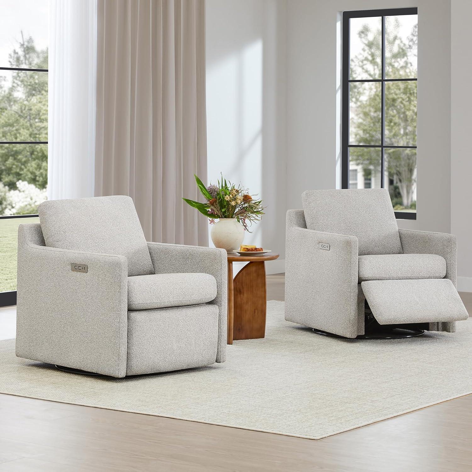 image:imageCHITA Swivel Accent Chair with Electric Footrests FSC Certified Upholstered Living Room Sofa Chair with Power Motor USB and TypeC Ports Light GreyLight Grey