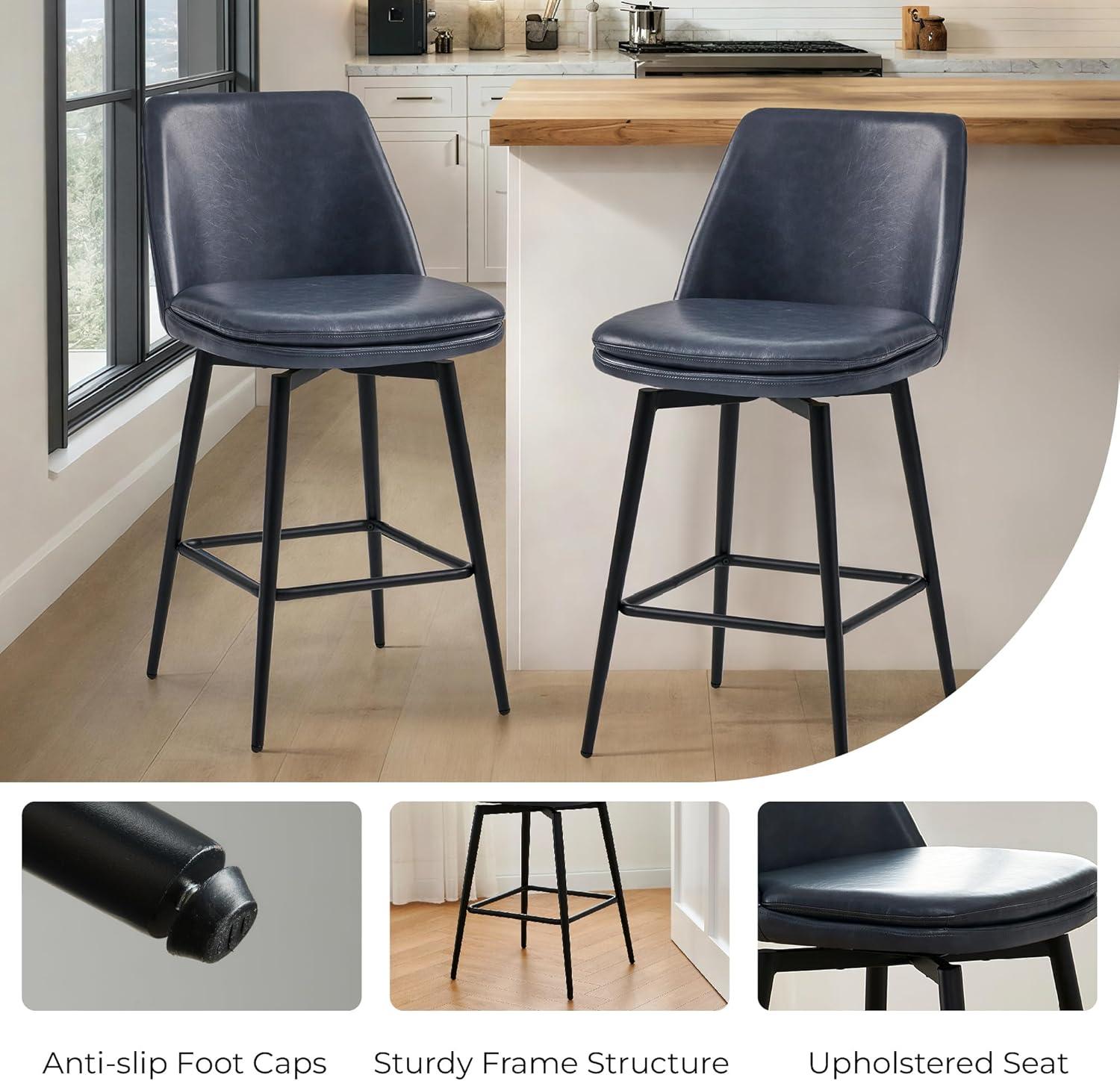 image:imageCHITA Swivel Bar Stools 272 Counter Height Bar Stools Set of 2 FSC Certified Upholstered Modern Counter Stools Metal Legs Fabric Light Grey MultiColoredBlue