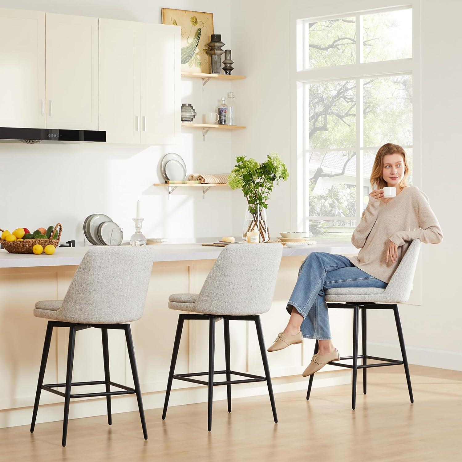 image:imageCHITA Swivel Bar Stools 272 Counter Height Bar Stools Set of 2 FSC Certified Upholstered Modern Counter Stools Metal Legs Fabric Light Grey MultiColoredLight Grey Multicolored