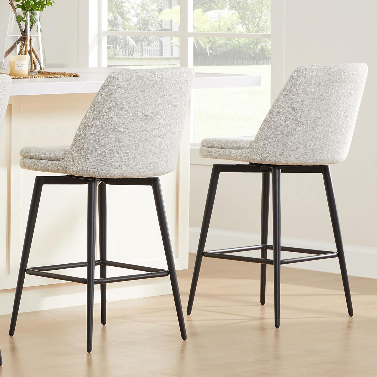 image:imageCHITA Swivel Bar Stools 272 Counter Height Bar Stools Set of 2 FSC Certified Upholstered Modern Counter Stools Metal Legs Fabric Light Grey MultiColoredLight Grey Multicolored
