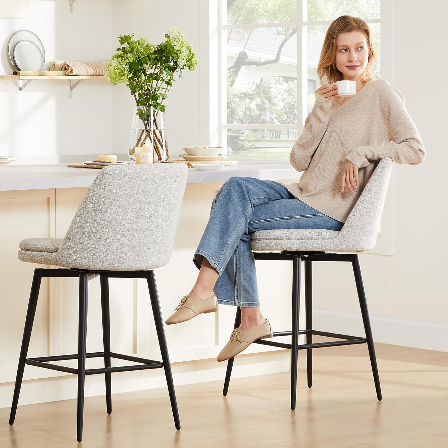 image:imageCHITA Swivel Bar Stools 272 Counter Height Bar Stools Set of 2 FSC Certified Upholstered Modern Counter Stools Metal Legs Fabric Light Grey MultiColoredLight Grey Multicolored