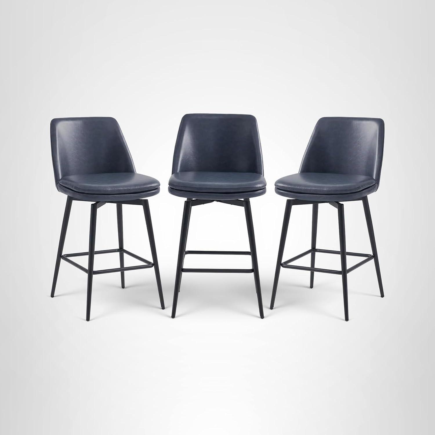 image:imageCHITA Swivel Bar Stools 272 Counter Height Bar Stools Set of 2 FSC Certified Upholstered Modern Counter Stools Metal Legs Fabric Light Grey MultiColoredBlue