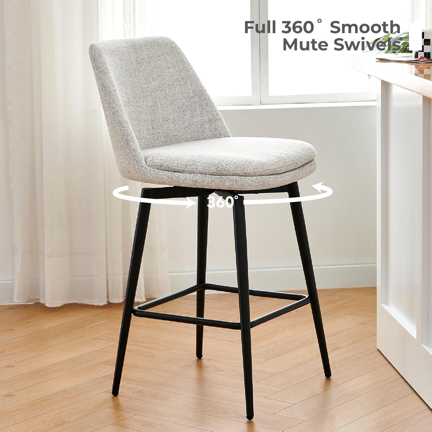 image:imageCHITA Swivel Bar Stools 272 Counter Height Bar Stools Set of 2 FSC Certified Upholstered Modern Counter Stools Metal Legs Fabric Light Grey MultiColoredLight Grey Multicolored
