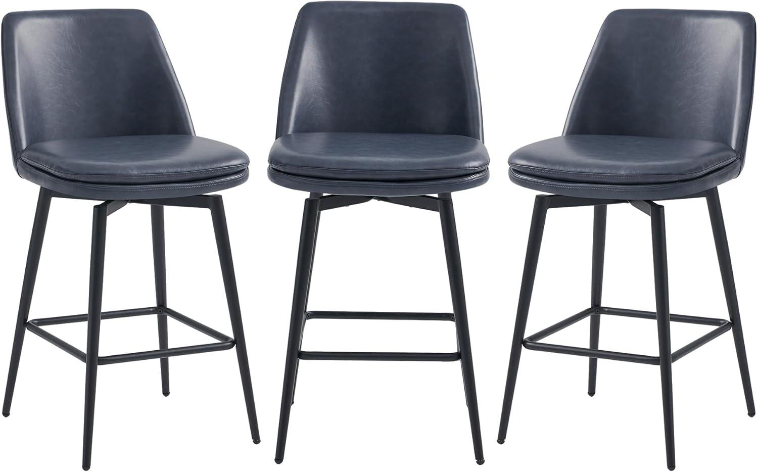 image:imageCHITA Swivel Bar Stools 272 Counter Height Bar Stools Set of 2 FSC Certified Upholstered Modern Counter Stools Metal Legs Fabric Light Grey MultiColoredBlue
