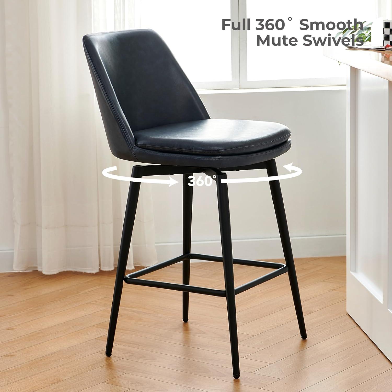 image:imageCHITA Swivel Bar Stools 272 Counter Height Bar Stools Set of 2 FSC Certified Upholstered Modern Counter Stools Metal Legs Fabric Light Grey MultiColoredBlue