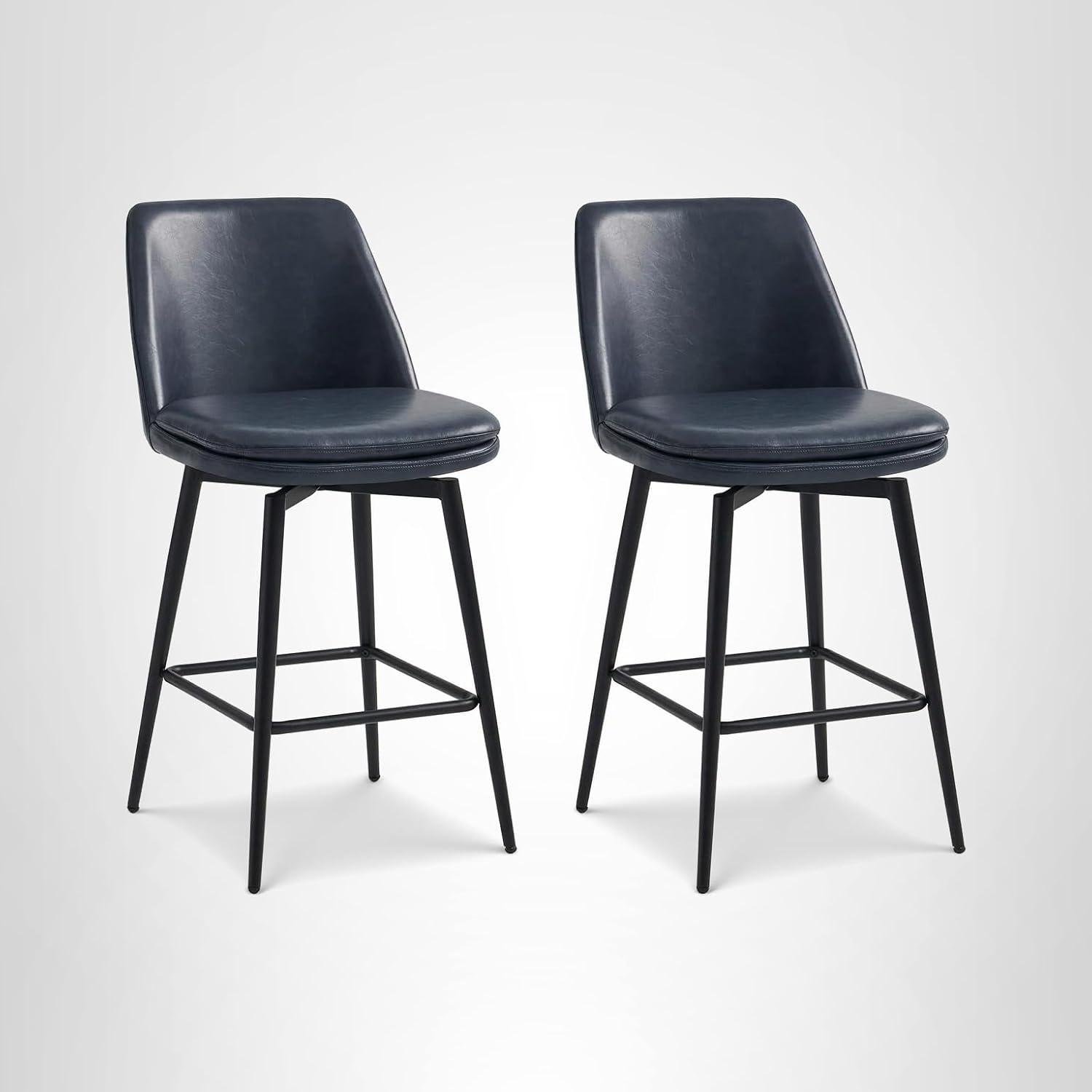 image:imageCHITA Swivel Bar Stools 272 Counter Height Bar Stools Set of 2 FSC Certified Upholstered Modern Counter Stools Metal Legs Fabric Light Grey MultiColoredBlue