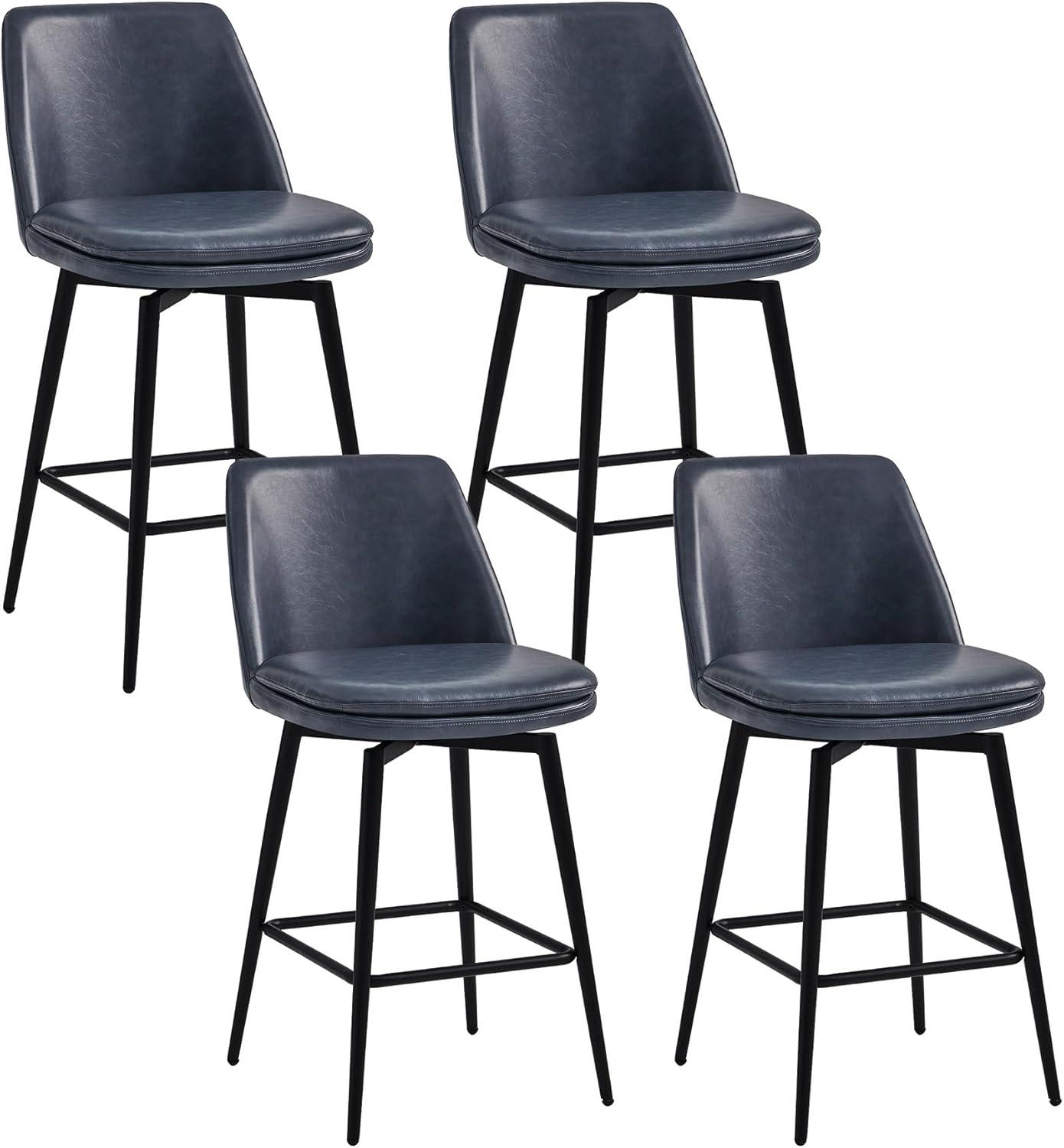 image:imageCHITA Swivel Bar Stools 272 Counter Height Bar Stools Set of 2 FSC Certified Upholstered Modern Counter Stools Metal Legs Fabric Light Grey MultiColoredBlue