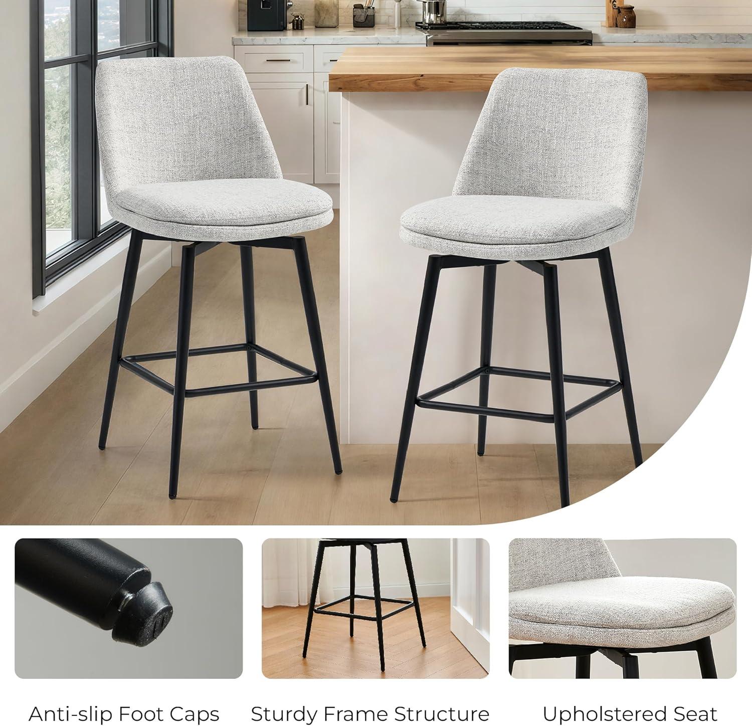 image:imageCHITA Swivel Bar Stools 272 Counter Height Bar Stools Set of 2 FSC Certified Upholstered Modern Counter Stools Metal Legs Fabric Light Grey MultiColoredLight Grey Multicolored