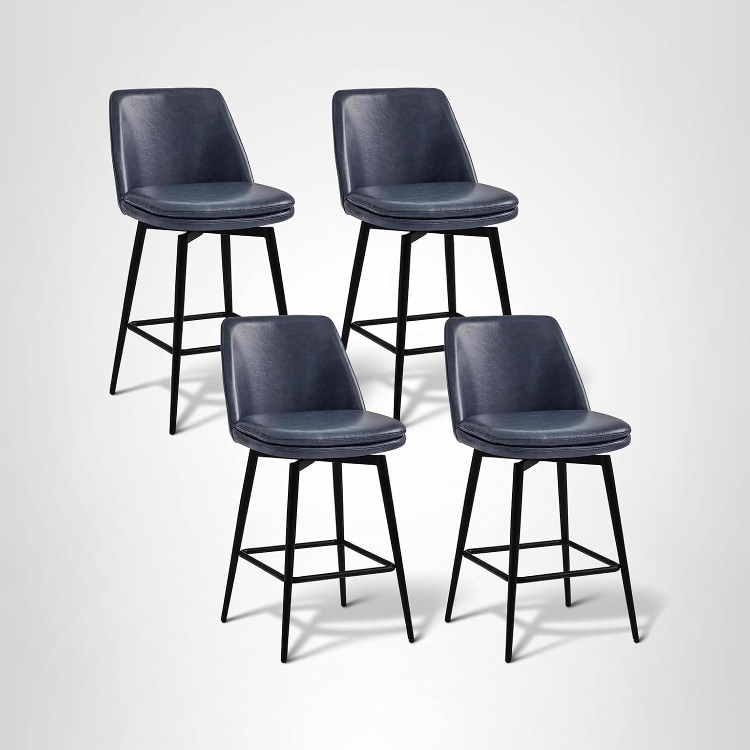 image:imageCHITA Swivel Bar Stools 272 Counter Height Bar Stools Set of 2 FSC Certified Upholstered Modern Counter Stools Metal Legs Fabric Light Grey MultiColoredBlue