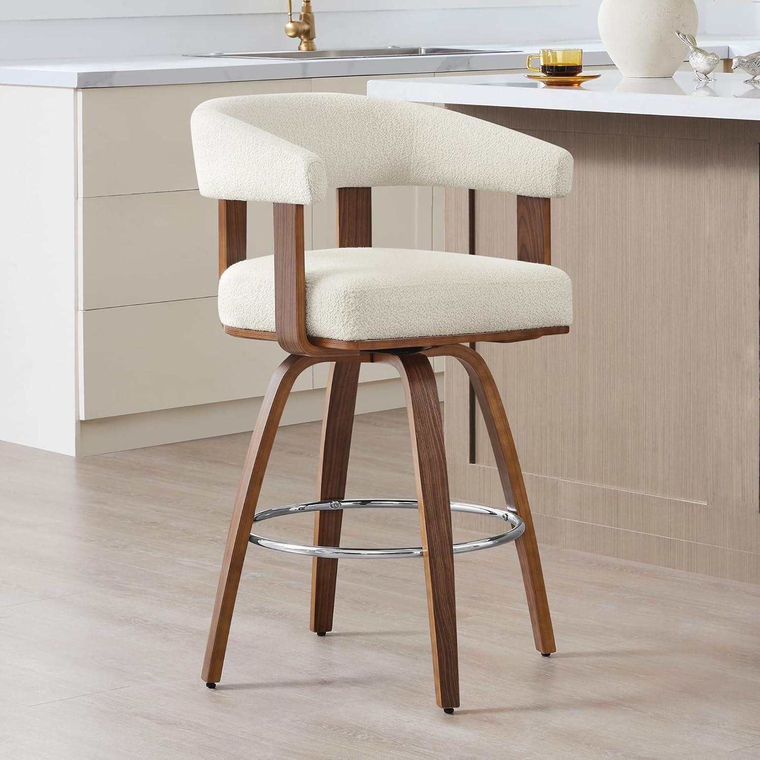 image:imageCHITA Swivel Counter Height Barstools Set of 2 FSC Certified Polyester Upholstered Bar Stools with Back and Armrest for Kitchen Island Home Bar 27 Seat Height Cream with Beige FrameCream With Walnut Frame