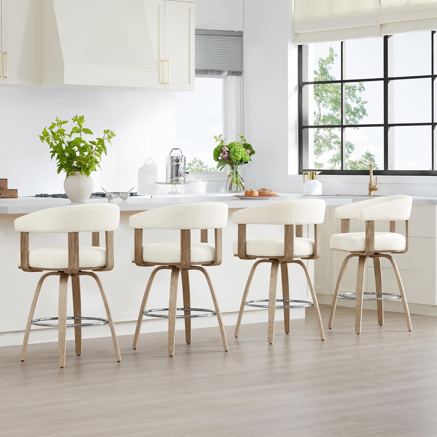 image:imageCHITA Swivel Counter Height Barstools Set of 2 FSC Certified Polyester Upholstered Bar Stools with Back and Armrest for Kitchen Island Home Bar 27 Seat Height Cream with Beige FrameCream With Beige Frame