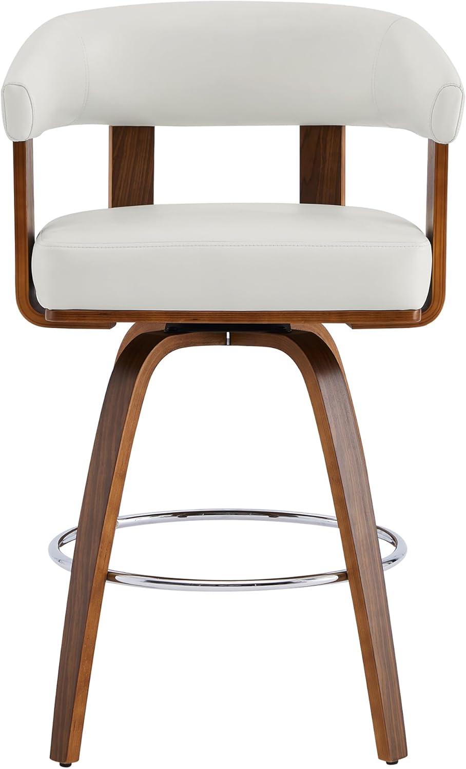 image:imageCHITA Swivel Counter Height Barstools Set of 2 FSC Certified Polyester Upholstered Bar Stools with Back and Armrest for Kitchen Island Home Bar 27 Seat Height Cream with Beige FrameWhite With Walnut Frame