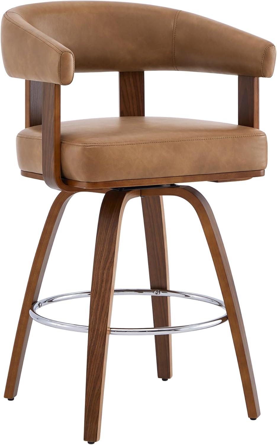 image:imageCHITA Swivel Counter Height Barstools Set of 2 FSC Certified Polyester Upholstered Bar Stools with Back and Armrest for Kitchen Island Home Bar 27 Seat Height Cream with Beige FrameCamel With Walnut Frame