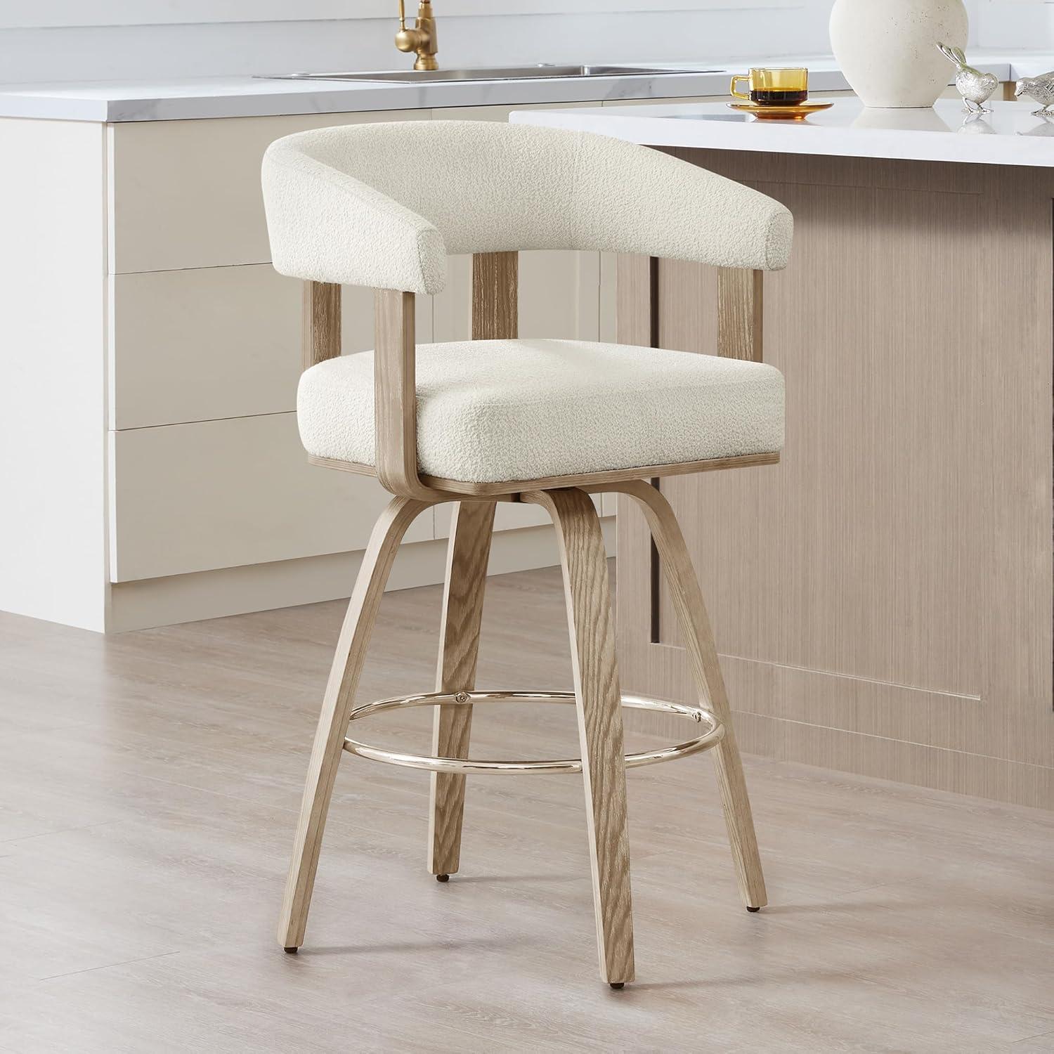 image:imageCHITA Swivel Counter Height Barstools Set of 2 FSC Certified Polyester Upholstered Bar Stools with Back and Armrest for Kitchen Island Home Bar 27 Seat Height Cream with Beige FrameCream With Beige Frame