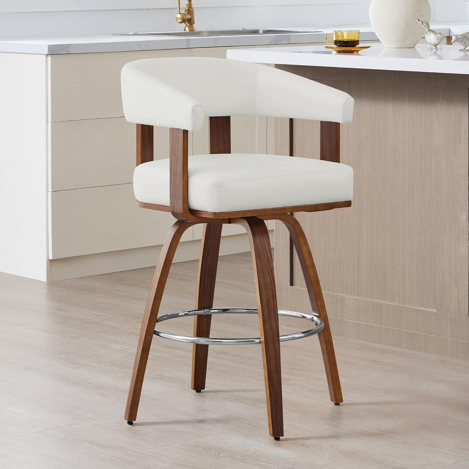 image:imageCHITA Swivel Counter Height Barstools Set of 2 FSC Certified Polyester Upholstered Bar Stools with Back and Armrest for Kitchen Island Home Bar 27 Seat Height Cream with Beige FrameWhite With Walnut Frame