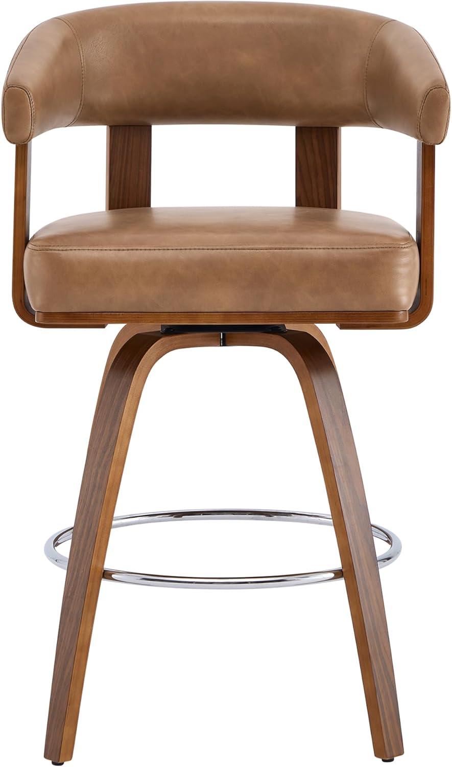 image:imageCHITA Swivel Counter Height Barstools Set of 2 FSC Certified Polyester Upholstered Bar Stools with Back and Armrest for Kitchen Island Home Bar 27 Seat Height Cream with Beige FrameCamel With Walnut Frame