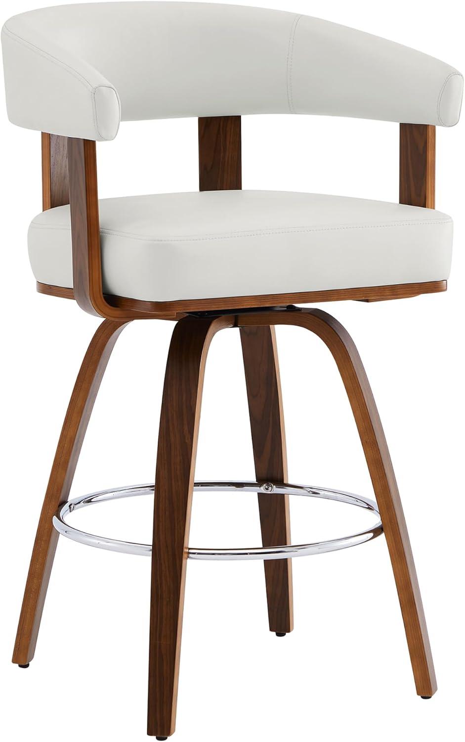 image:imageCHITA Swivel Counter Height Barstools Set of 2 FSC Certified Polyester Upholstered Bar Stools with Back and Armrest for Kitchen Island Home Bar 27 Seat Height Cream with Beige FrameWhite With Walnut Frame
