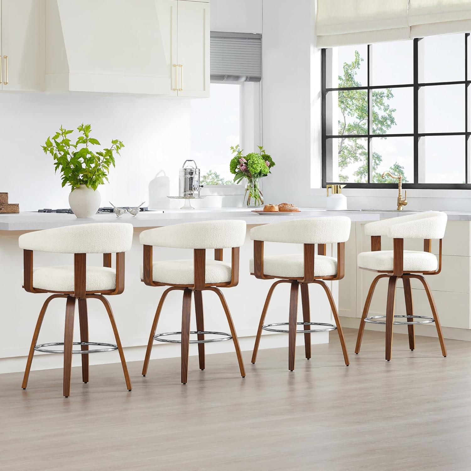 image:imageCHITA Swivel Counter Height Barstools Set of 2 FSC Certified Polyester Upholstered Bar Stools with Back and Armrest for Kitchen Island Home Bar 27 Seat Height Cream with Beige FrameCream With Walnut Frame