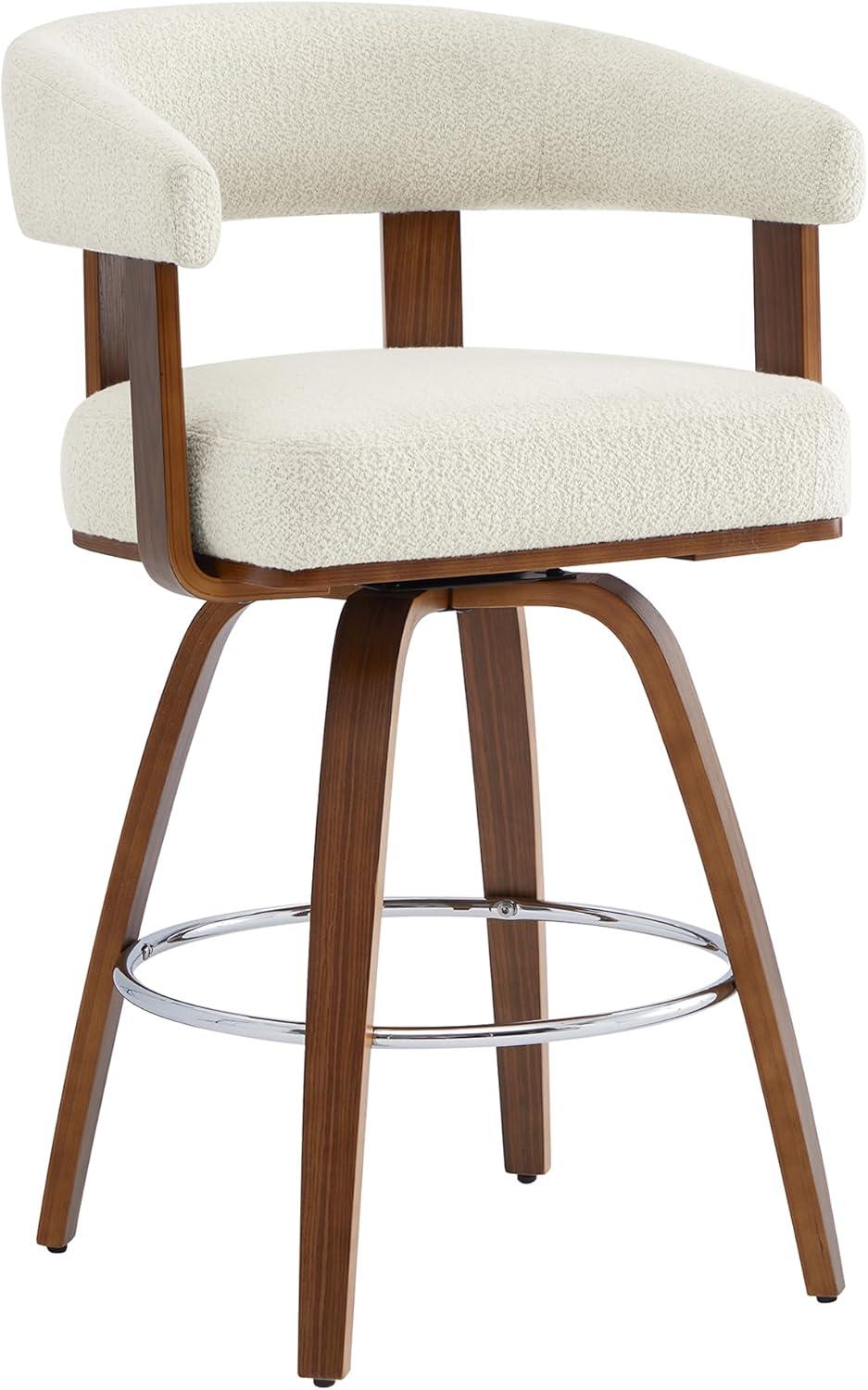 image:imageCHITA Swivel Counter Height Barstools Set of 2 FSC Certified Polyester Upholstered Bar Stools with Back and Armrest for Kitchen Island Home Bar 27 Seat Height Cream with Beige FrameCream With Walnut Frame