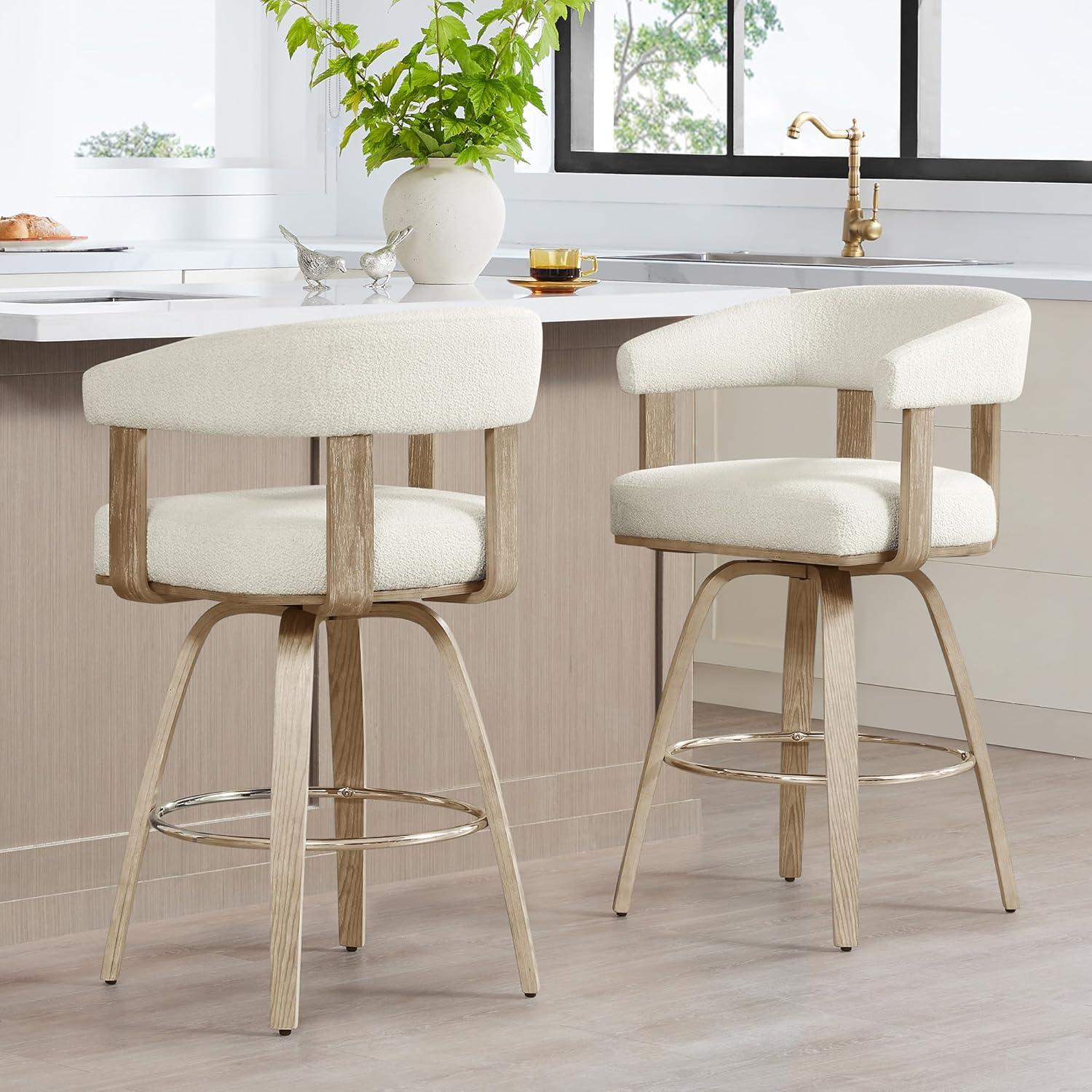image:imageCHITA Swivel Counter Height Barstools Set of 2 FSC Certified Polyester Upholstered Bar Stools with Back and Armrest for Kitchen Island Home Bar 27 Seat Height Cream with Beige FrameCream With Beige Frame