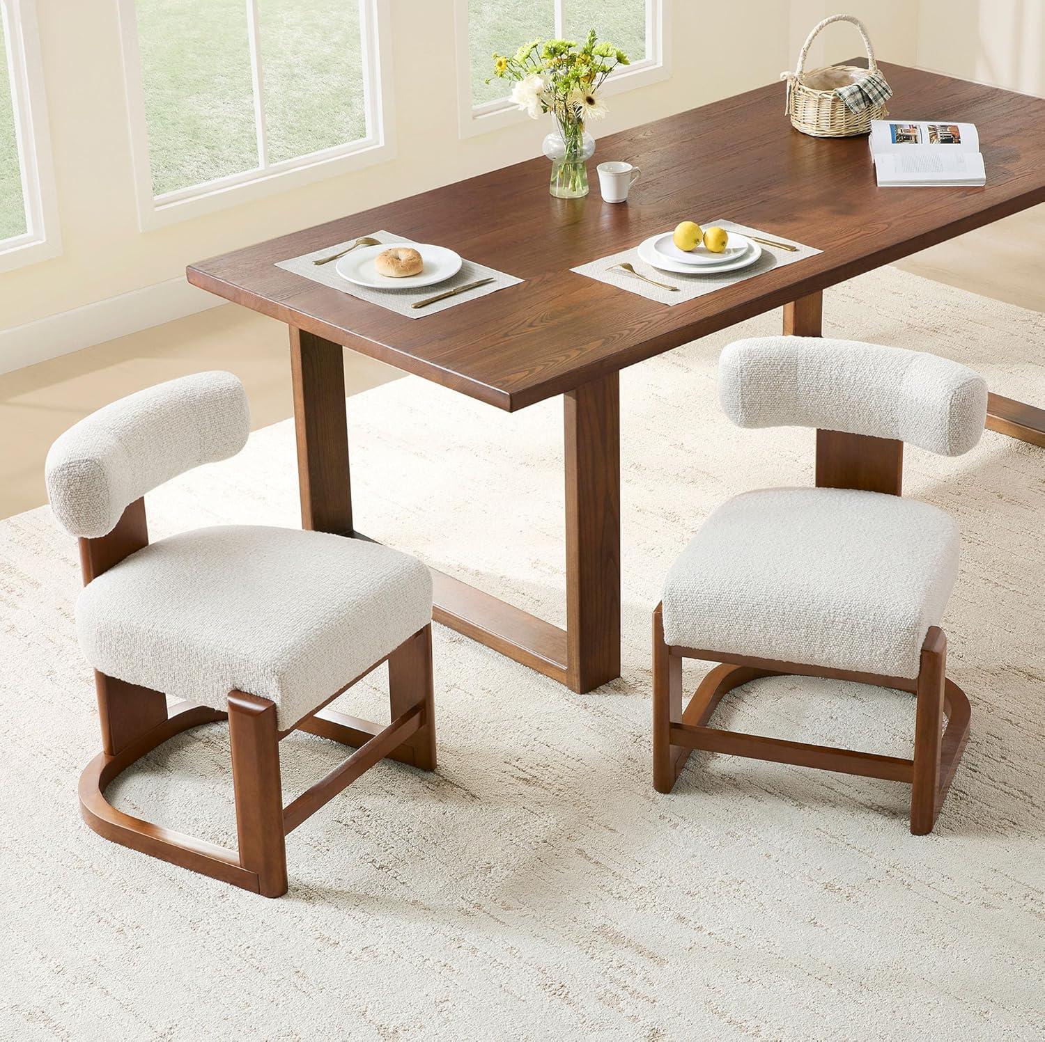 image:imageCHITA Upholstered Dining Chairs Set of 2 FSC Certified Mid Century Modern Kitchen amp Dining Room Chairs Fabric in Pearl White Solid Wood Frame in Gray FinishPearlwalnut