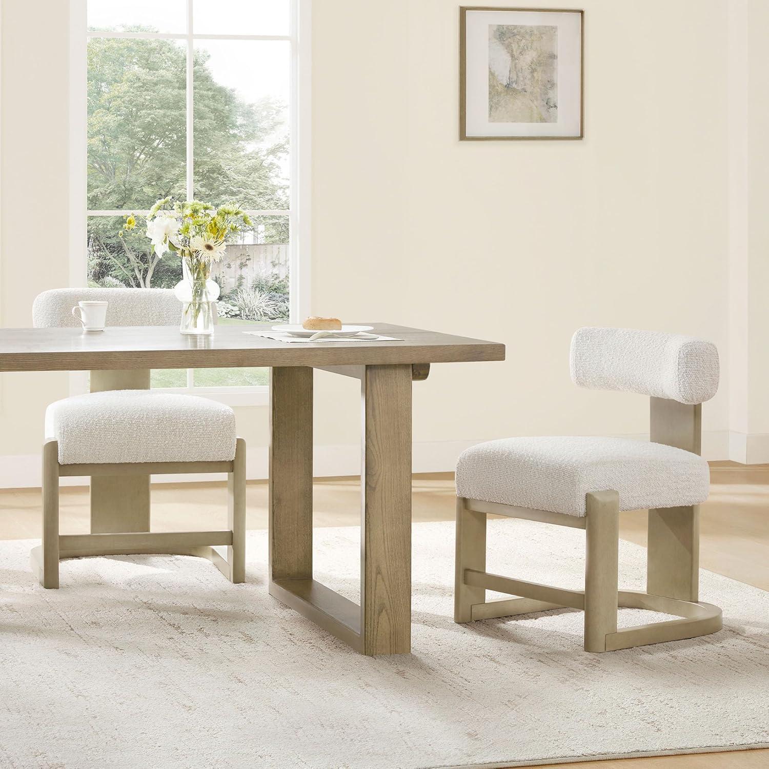 image:imageCHITA Upholstered Dining Chairs Set of 2 FSC Certified Mid Century Modern Kitchen amp Dining Room Chairs Fabric in Pearl White Solid Wood Frame in Gray FinishPearlgray