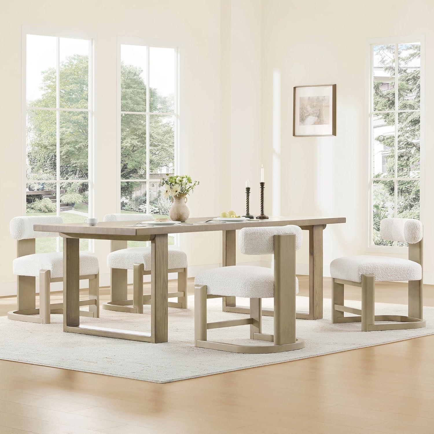 image:imageCHITA Upholstered Dining Chairs Set of 2 FSC Certified Mid Century Modern Kitchen amp Dining Room Chairs Fabric in Pearl White Solid Wood Frame in Gray FinishPearlgray